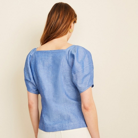 🆕💲 SALE 💲 Stylish Chambray Puff Sleeve Top - Picture 3 of 4